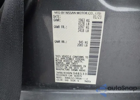 2023 Nissan Altima Sr Fwd z USA, uszkodzony, nr VIN 1N4BL4CV6PN348533